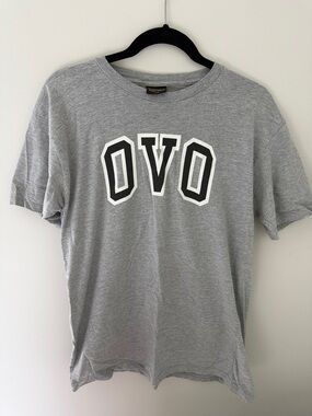 OVO Grey Short Sleeve Logo Tee with Black & White Lettering
